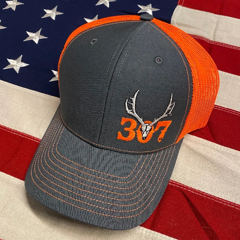 Grey Front/Orange Mesh 307 Deer Skull Snapback