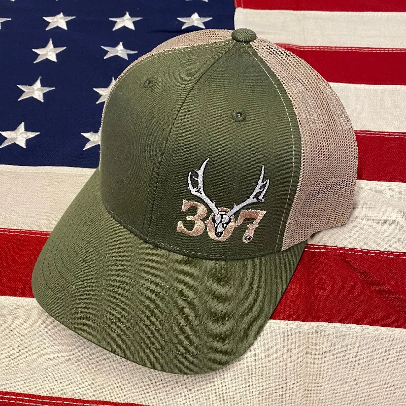 Olive Front/Tan Mesh 307 Deer Skull SnapBack