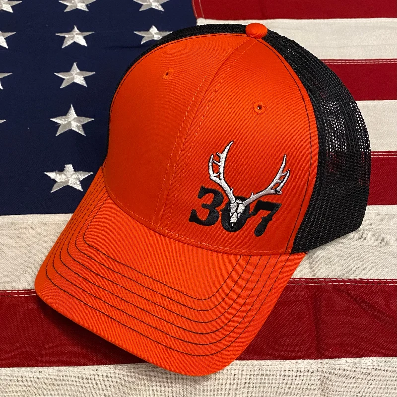 Hunter Orange/Black Mesh Deer Skull Snapback