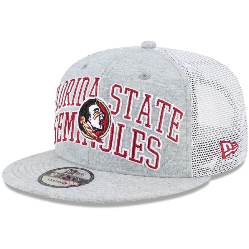 New Era Florida State Seminoles/Seminole Logo 9Fifty Flat Bill Snapback Trucker Cap - Grey