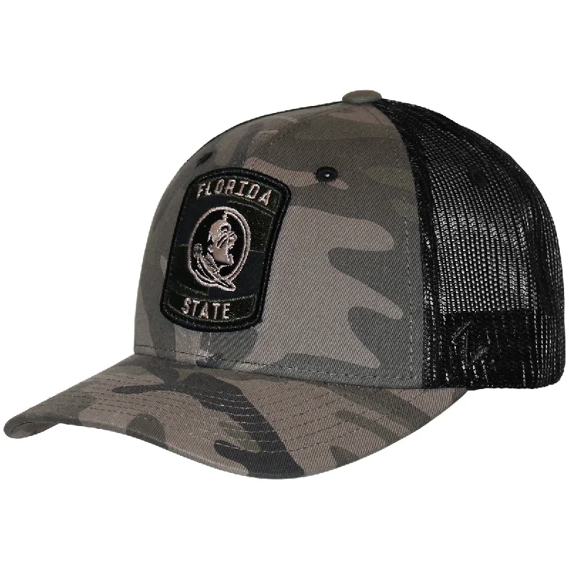 Zephyr Men's Florida State/Seminole Logo Patch Adjustable Snapback OHT Trucker Cap - Camo/Black