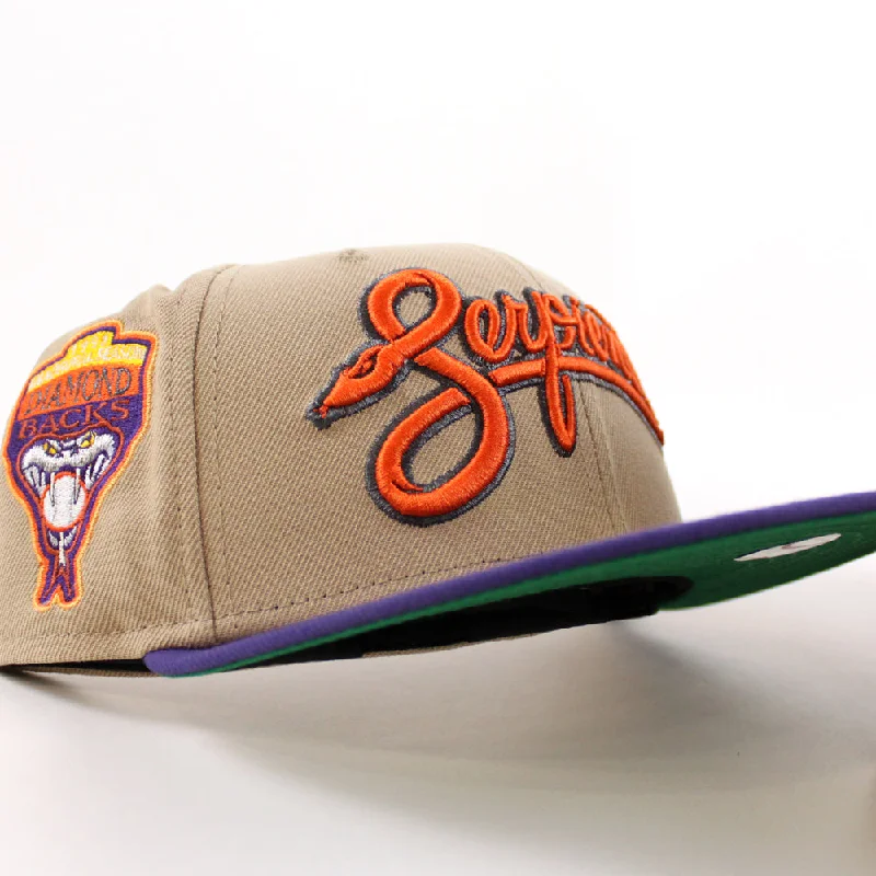 Arizona Diamondbacks 1998 Inaugural season New Era 59Fifty Fitted Hat (Camel Orchid Green Under Brim)