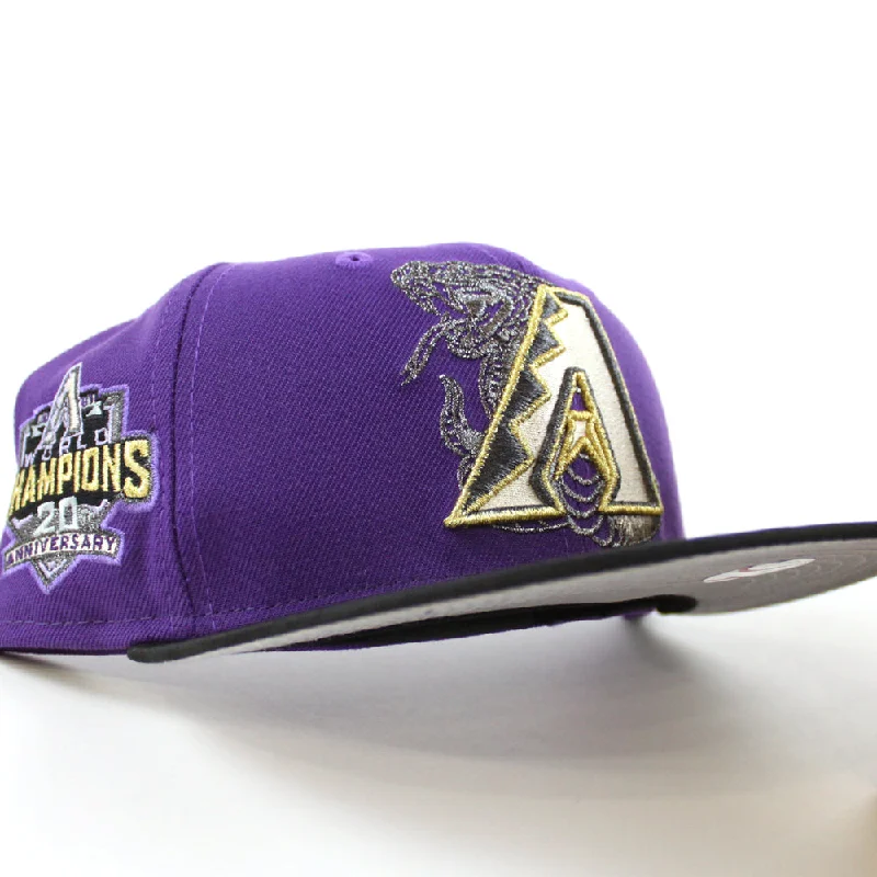 Arizona Diamondbacks 2001 WORLD CHAMPIONS 20TH ANNIVERSARY New Era 59Fifty Fitted Hat (Purple Black Camo Gray  Under Brim)