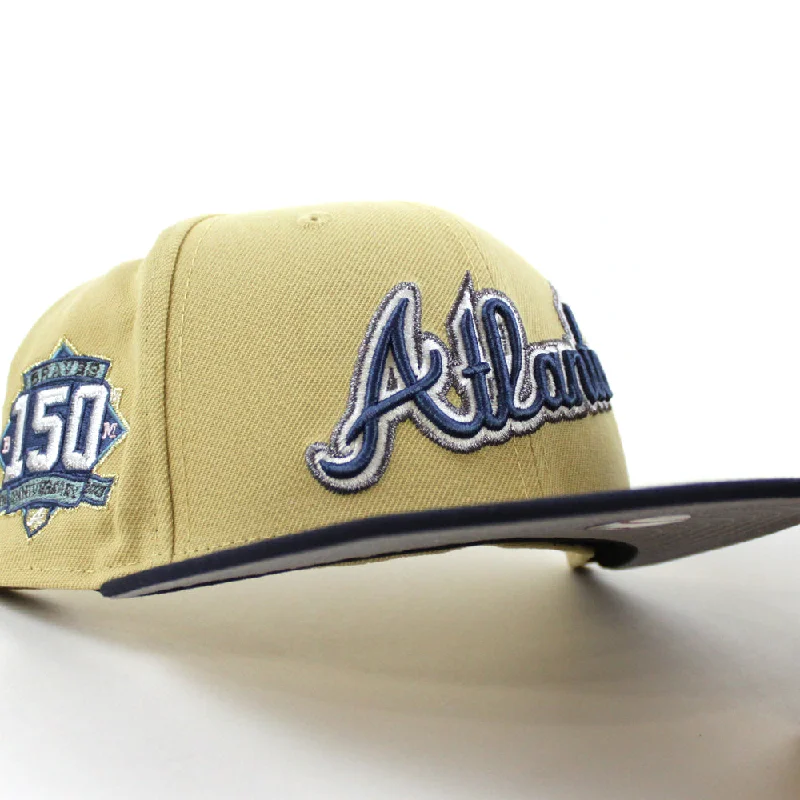 Atlanta Braves 150th ANNIVERSARY New Era 59Fifty Fitted Hat (Vegas Gold Night Shift Navy Gray Under Brim)