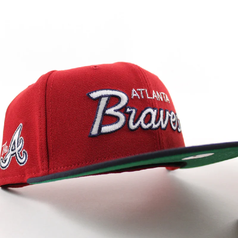 Atlanta Braves "The A" Patch New Era 59Fifty Fitted Hat (Scarlet Red Navy Green Under Brim)