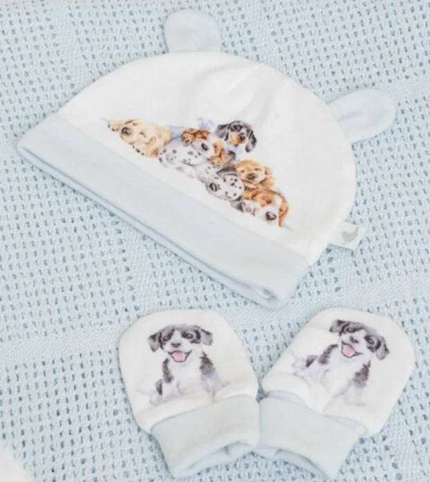 Baby Hat & Mitten Gift Set - Puppies - LTW-HM002