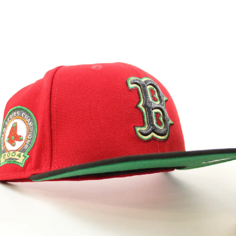 Boston Red Sox 2004 World Series Champion New Era 59Fifty Fitted Hat (Scarlet Red Black Green Under Brim)