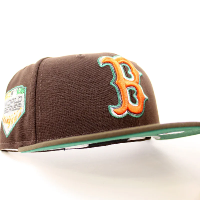 Boston Red Sox 2018 WORLD SERIES New Era 59Fifty Fitted Hat (BURNT WOOD WALNUT EMERALD GREEN )