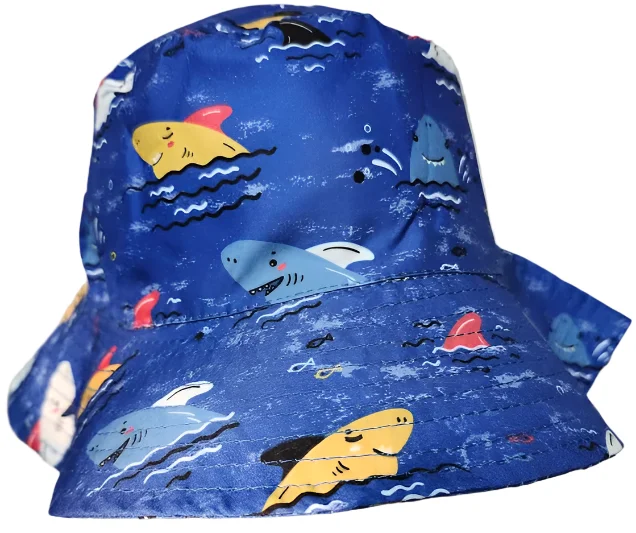 Bucket/Sun Hat With Chin Strap Wide Brim Children's 2-7yr Blue Sharks scbhbs