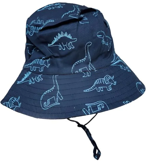 Bucket/Sun Hat With Chin Strap Wide Brim Children's 2-7yr Dark Blue Dinosaurs  scbhdbd