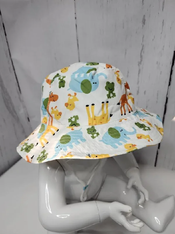 Bucket/Sun Hat With Chin Strap Wide Brim Children's 2-7yr White Animals scbhwa