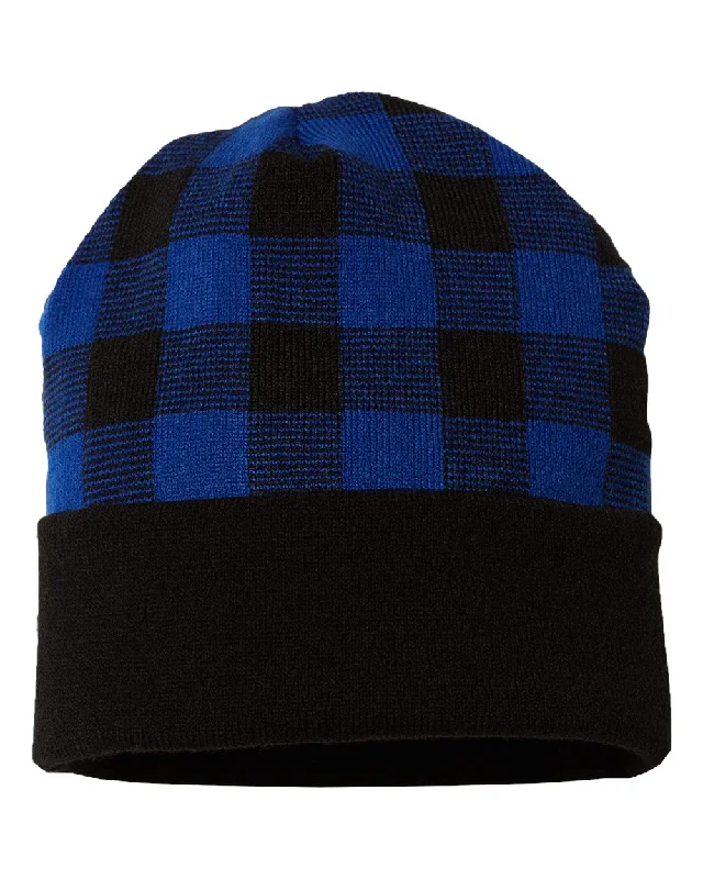 Cap America RKP12 - USA-Made Plaid Beanie, Checkered Knit Cap