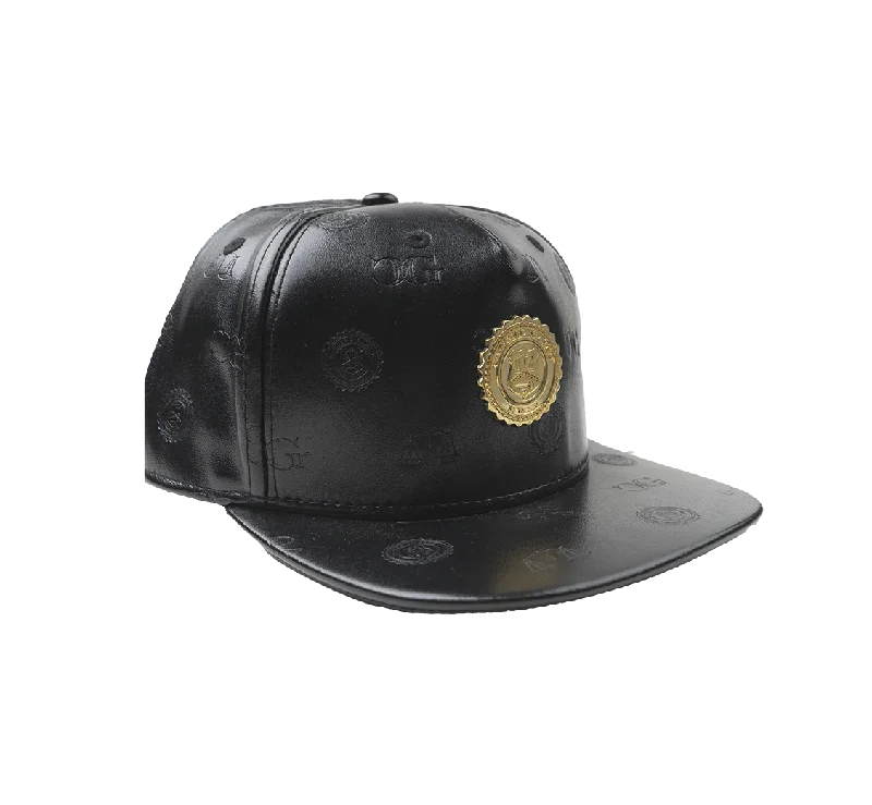 CAPITAL GAINS EMBOSSED LEATHER STRAPBACK HAT BLACK - CG051