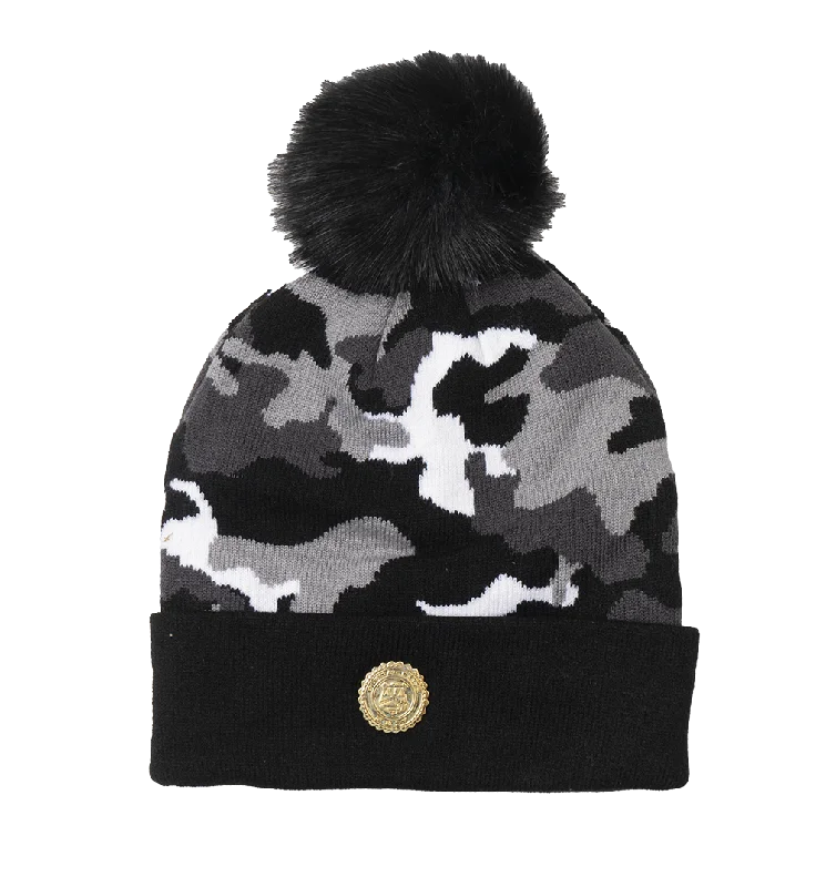 CAPITAL GAINS POM BEANIE BLACK CAMO - CG028