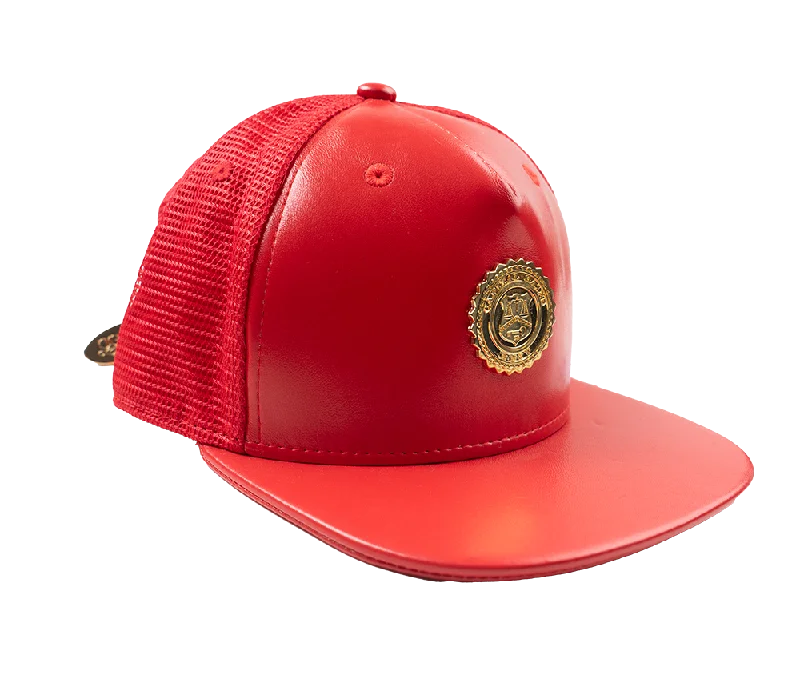 CAPITAL GAINS VEGAN LEATHER TRUCKER HAT RED - CG021