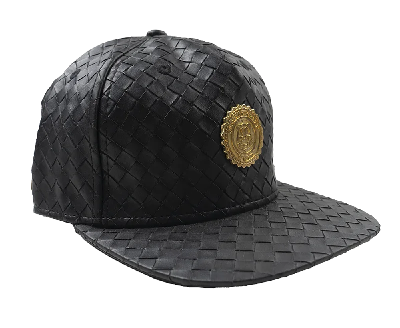 CAPITAL GAINS WEAVED LEATHER STRAPBACK HAT BLACK - CG049