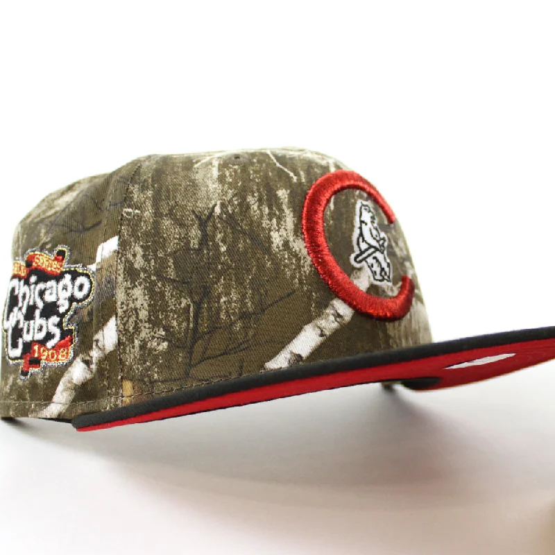 Chicago Cubs 1908 World Series New Era 59Fifty Fitted Hat (RealTree Camo Black Scarlet Red Under Brim)