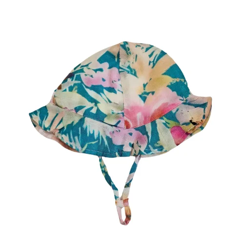 Sunhat - Baby - Tropical Teal  - 100 % Gauze / Cotton - 6 panel tie - Teal & Purples - TROTEA243