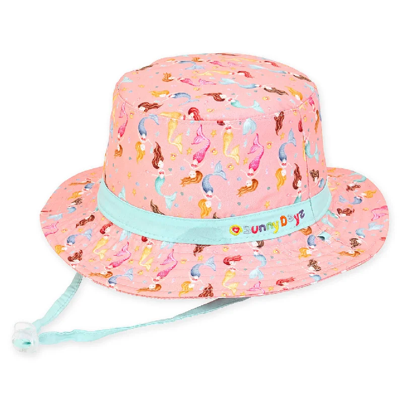 Hat  Reversible-Pink-Mermaid/Polka Dots-Cotton Bucket Brim- Children -Hk345