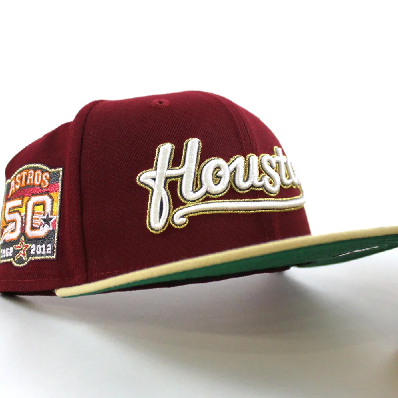 Houston Astros 50th Anniversary New Era 59Fifty Fitted Hat (Cardinal Vegas Gold Green Under Brim)