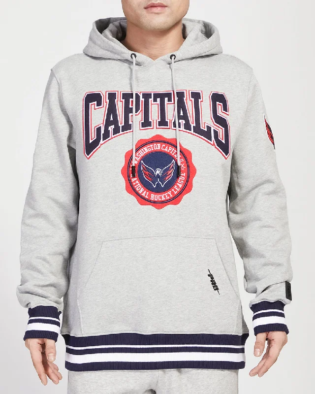 NHL WASHINGTON CAPITALS CREST EMBLEM MEN'S RIB PO HOODIE (HEATHER GREY/MIDNIGHT NAVY)