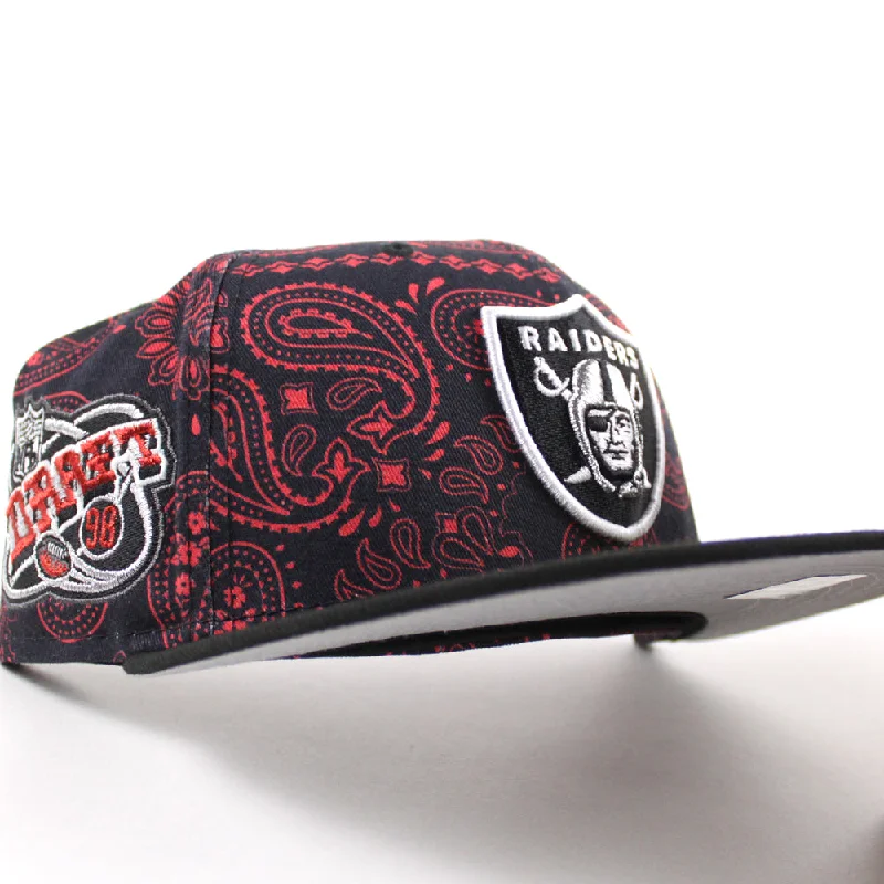 Las Vegas Raiders Draft 1998 New Era 59Fifty Fitted Hat (Red Paisley Black Gray Under Brim)