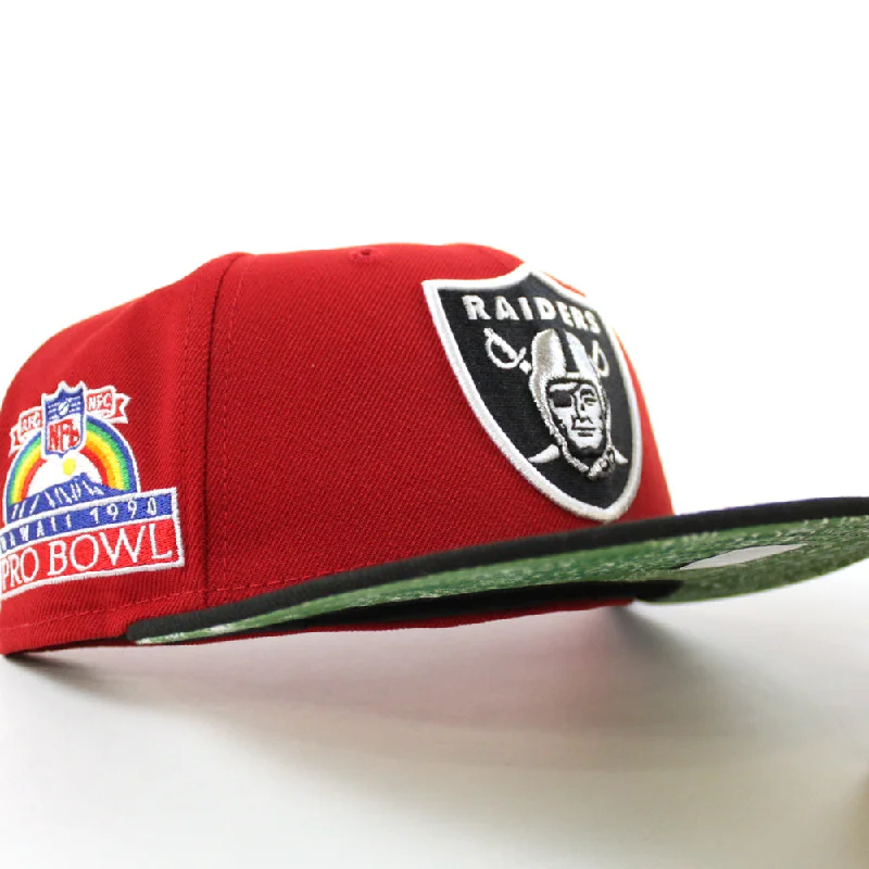 Las Vegas Raiders Pro Bowl New Era 59Fifty Fitted Hat (Scarlet Red Black Green Paisley Under Brim)