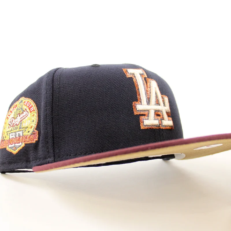 Los Angeles Dodgers 50th Anniversary DODGERS STADIUM New Era 59Fifty Fitted Hat (Navy Maroon Khaki Under Brim)