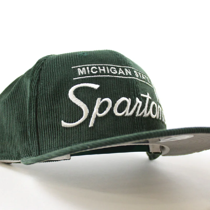 Michigan State Spartans VINTAGE NCAA New Era 9Fifty 9Fifty Snapback Hat (CORDUROY Green Gray Under Brim)