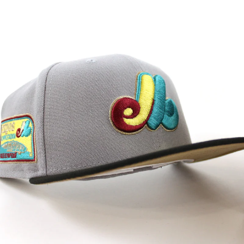 Montreal Expos Stadium New Era Fitted 59Fifty Hat (Gray Black Khaki Under Brim)