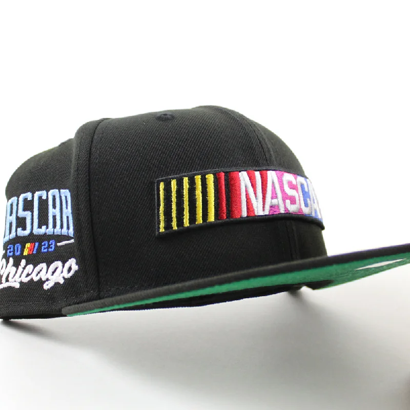 NASCAR Chicago 2023 Patch New Era 59FIFTY Custom Fitted Hats (Black Green Under Brim)