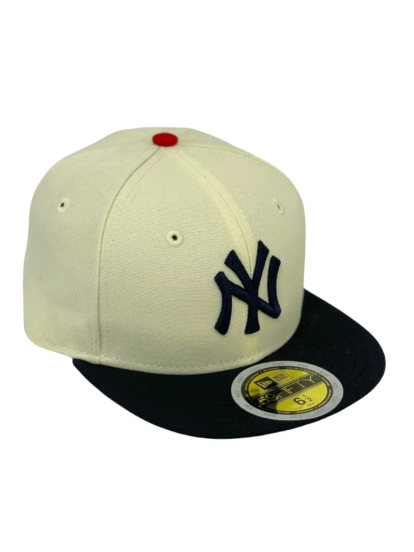 KIDS - NEWYORK YANKEES (OFF-WHITE) NEW ERA 59FIFTY FITTED (GREEN UNDER VISOR)