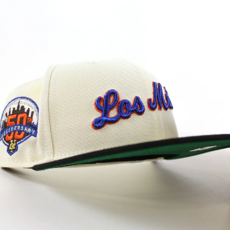 New York Mets (Los Mets) 50TH Anniversary New Era 59Fifty Fitted Hat (CHROME WHITE Black GREEN Under Brim)