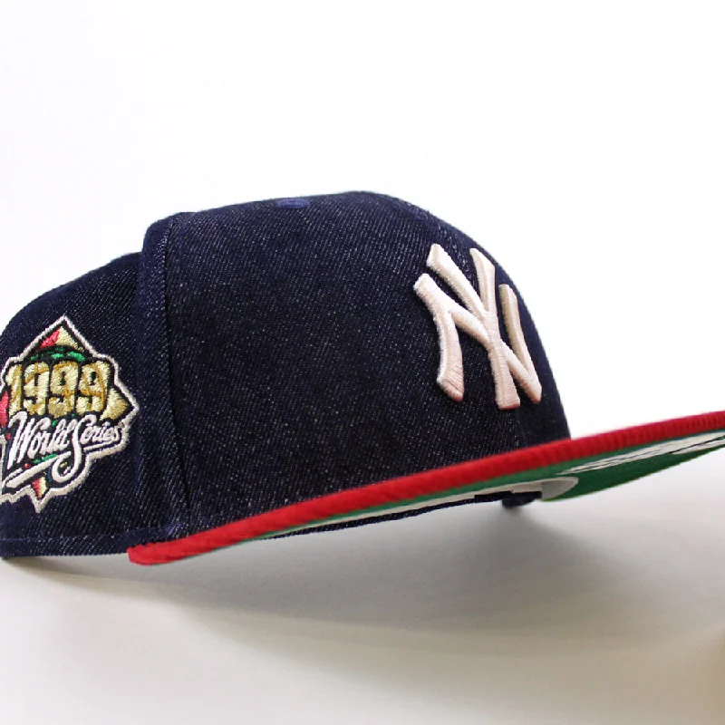 New York Yankees 1999 World Series New Era 59Fifty Fitted Hat (Navy Denim Scarlet Corduroy Green Under Brim)