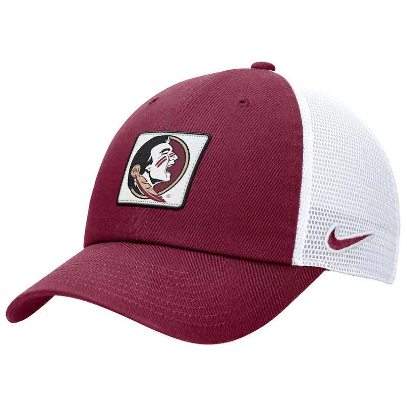 Nike Seminole Logo Patch Unstructured Mesh Club Trucker Cap - Garnet/White