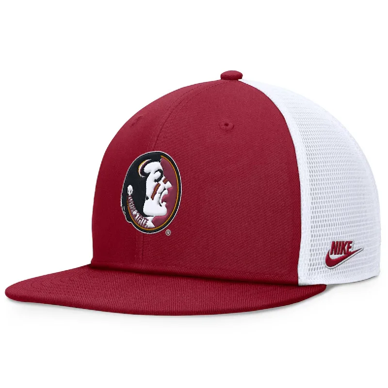 Nike Men's Vault Seminole Logo Dri-fit Pro Structured Square Bill Trucker Cap - Crimson/White