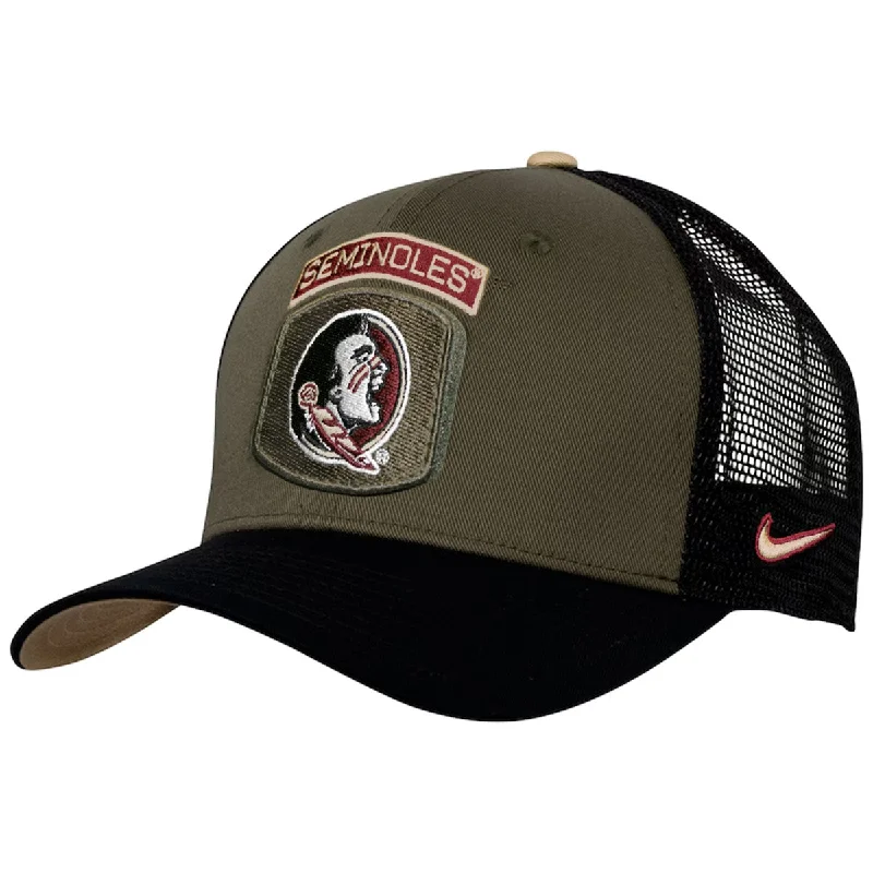 Nike Seminoles/Seminole Logo Patch Team Issue Adjustable Military Trucker Cap - Olive/Black