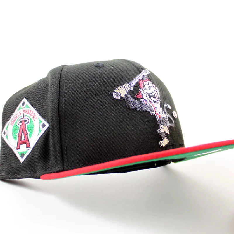 Rally Monkey Los Angeles Angels Baseball Patch New Era 59Fifty Fitted Hat (Black Scarlet Red Green Under Brim)