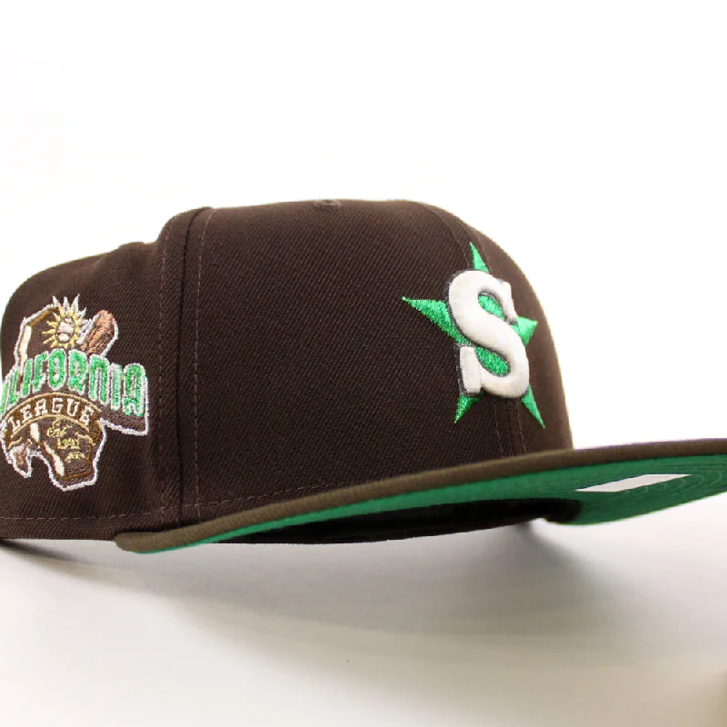 SAN BERNARDINO SPIRIT California League Patch New Era 59Fifty Fitted Hat (Burnt-Wood Walnut Green Under Brim)