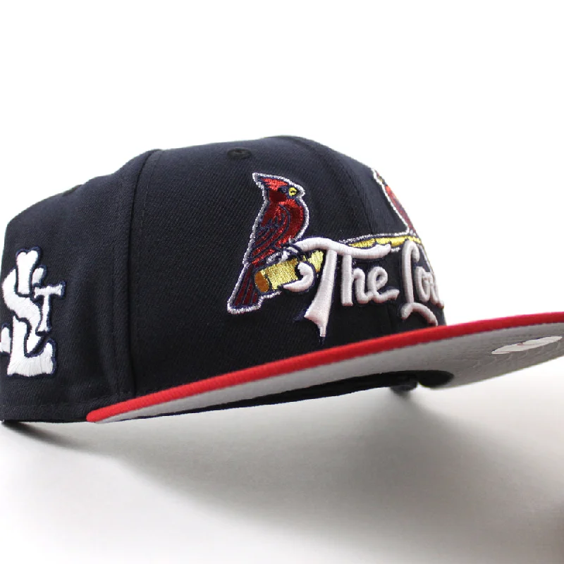 St. Louis Cardinals The Lou STL Patch New Era 59Fifty Fitted Hat (Navy Scarlet Red Gray Under Brim)