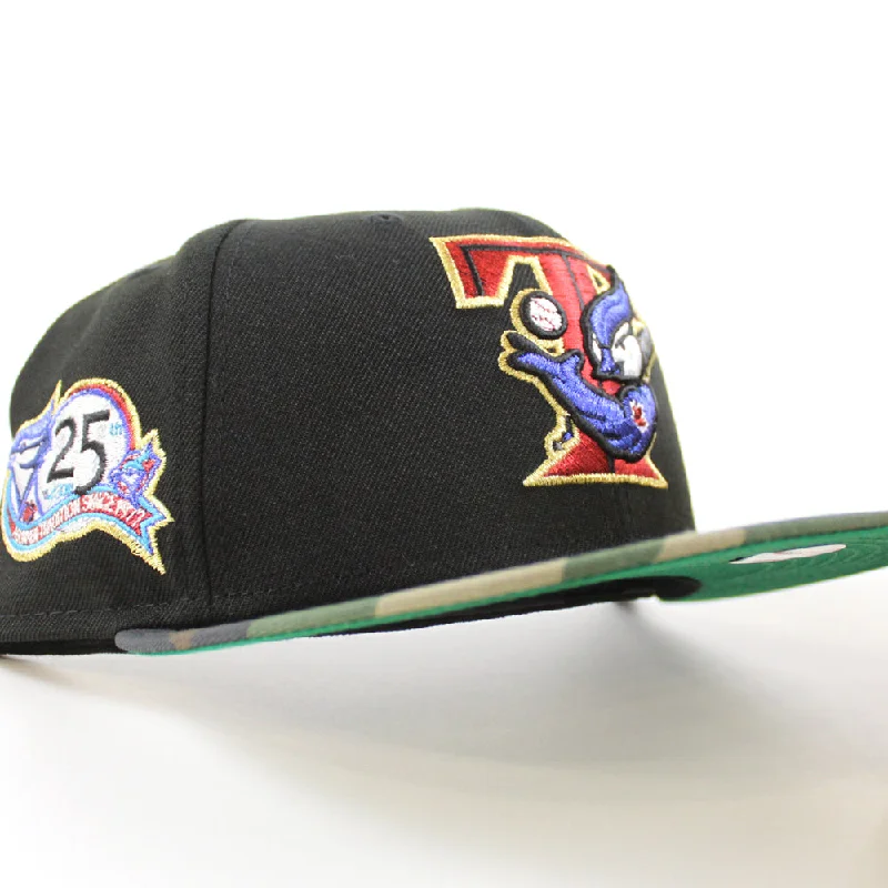 Toronto Blue Jays 25th ANNIVERSARY New Era 59Fifty Fitted Hat (Black WoodLand Camo Green Under Brim)