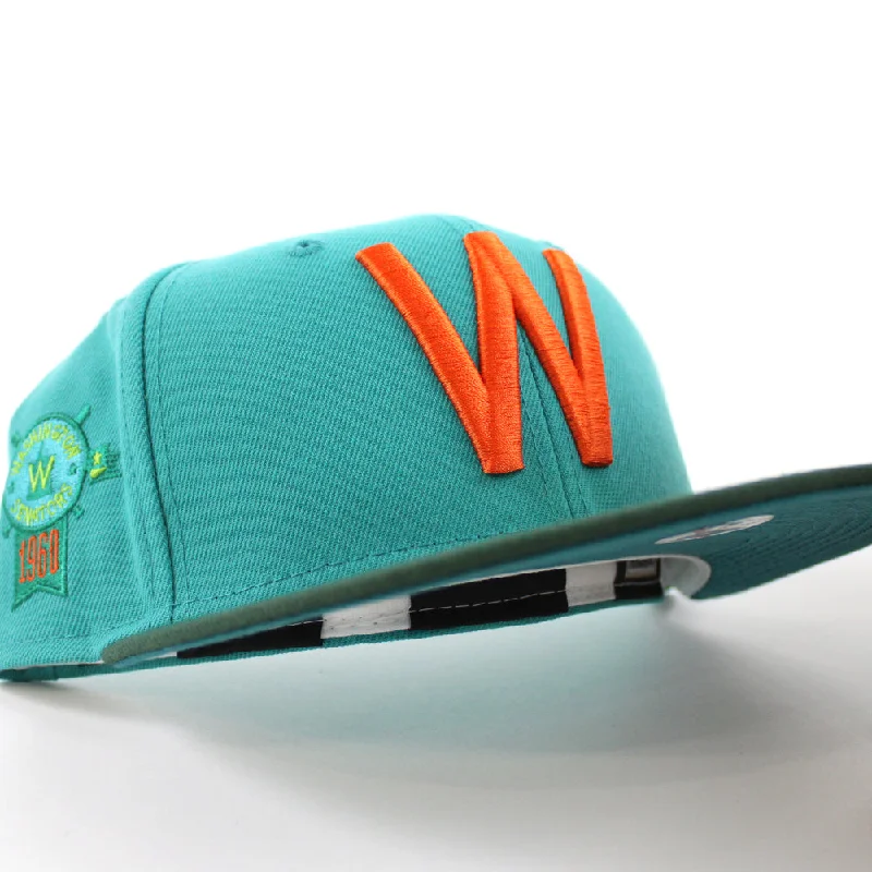 Washington Senators 1960 Season Anniversary New Era 59FIFTY Fitted Hat (Teal Dark Green Aqua Under Brim)