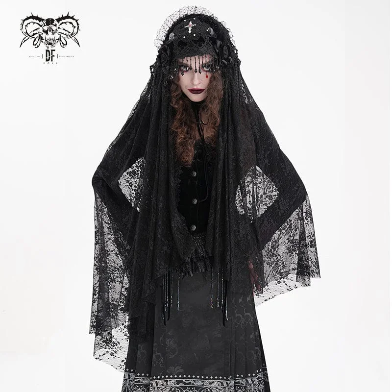 Women's Gothic Crochet Tassels Lace Veil