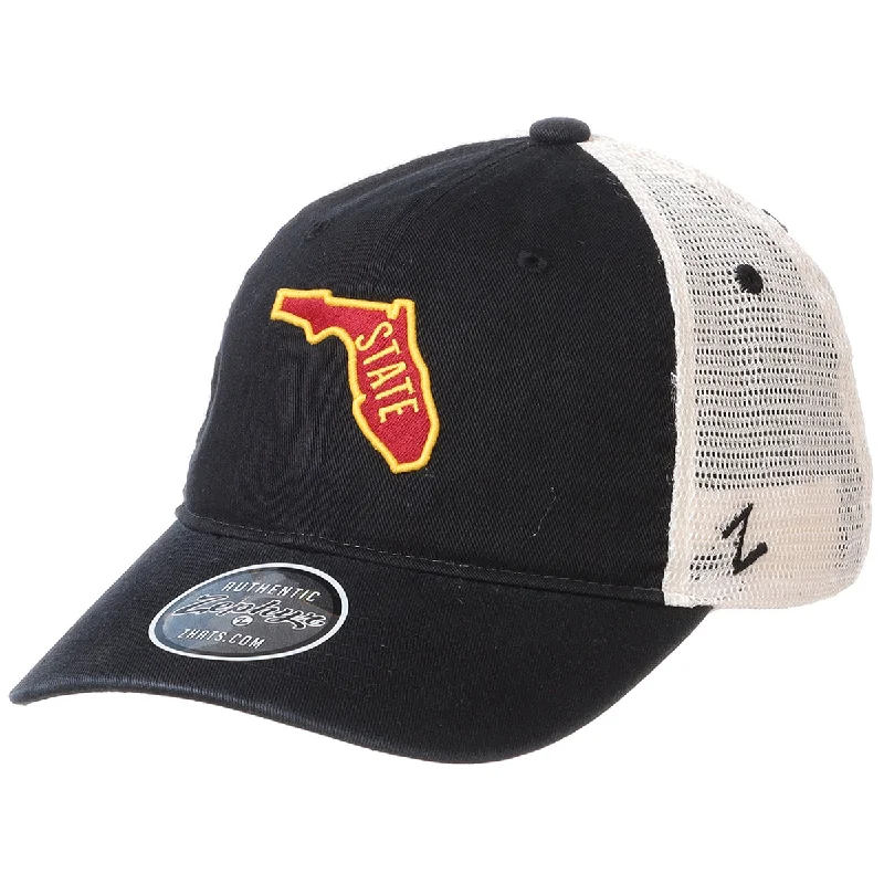 Zephyr College Vault State of Florida Adjustable Relaxed Fit Mesh Trucker Hat - Black