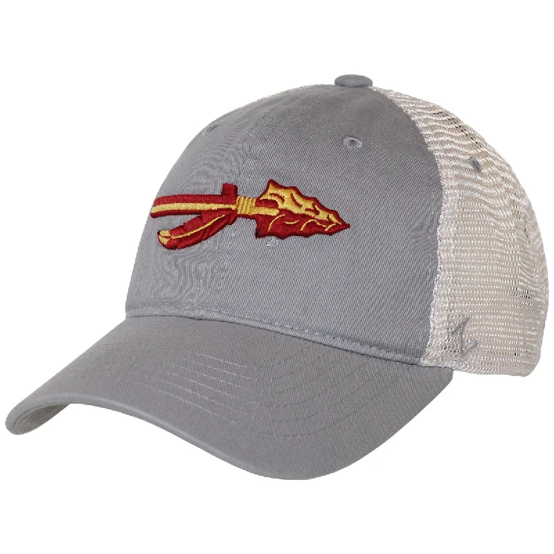 Zephyr Vault Florida State Spear Design Adjustable Soft Mesh Trucker Cap - Grey/White