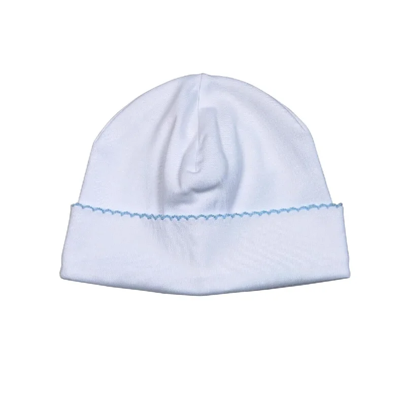 Baby Loren White Pima Beanie Blue Trim