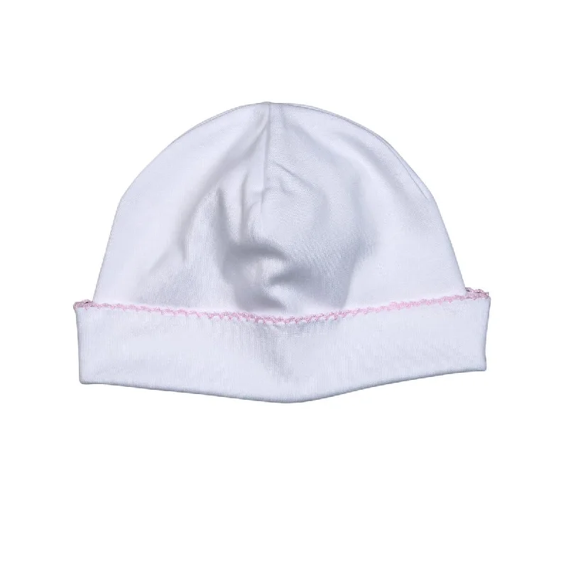 Baby Loren White Pima Beanie Pink Trim