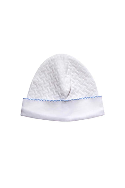 Basket Weave Baby Hat, Blue Trim