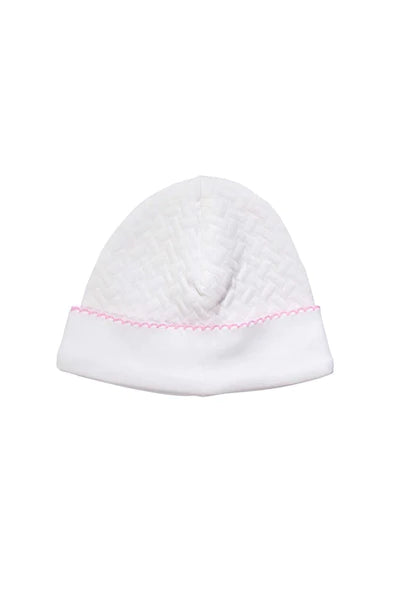 Basket Weave Baby Hat, Pink Trim