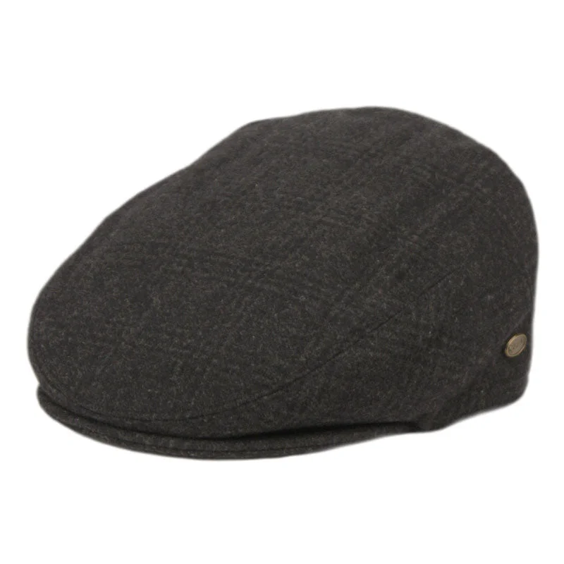 Black Plaid Wool Flat Cap with Quilted Lining - Epoch Hats